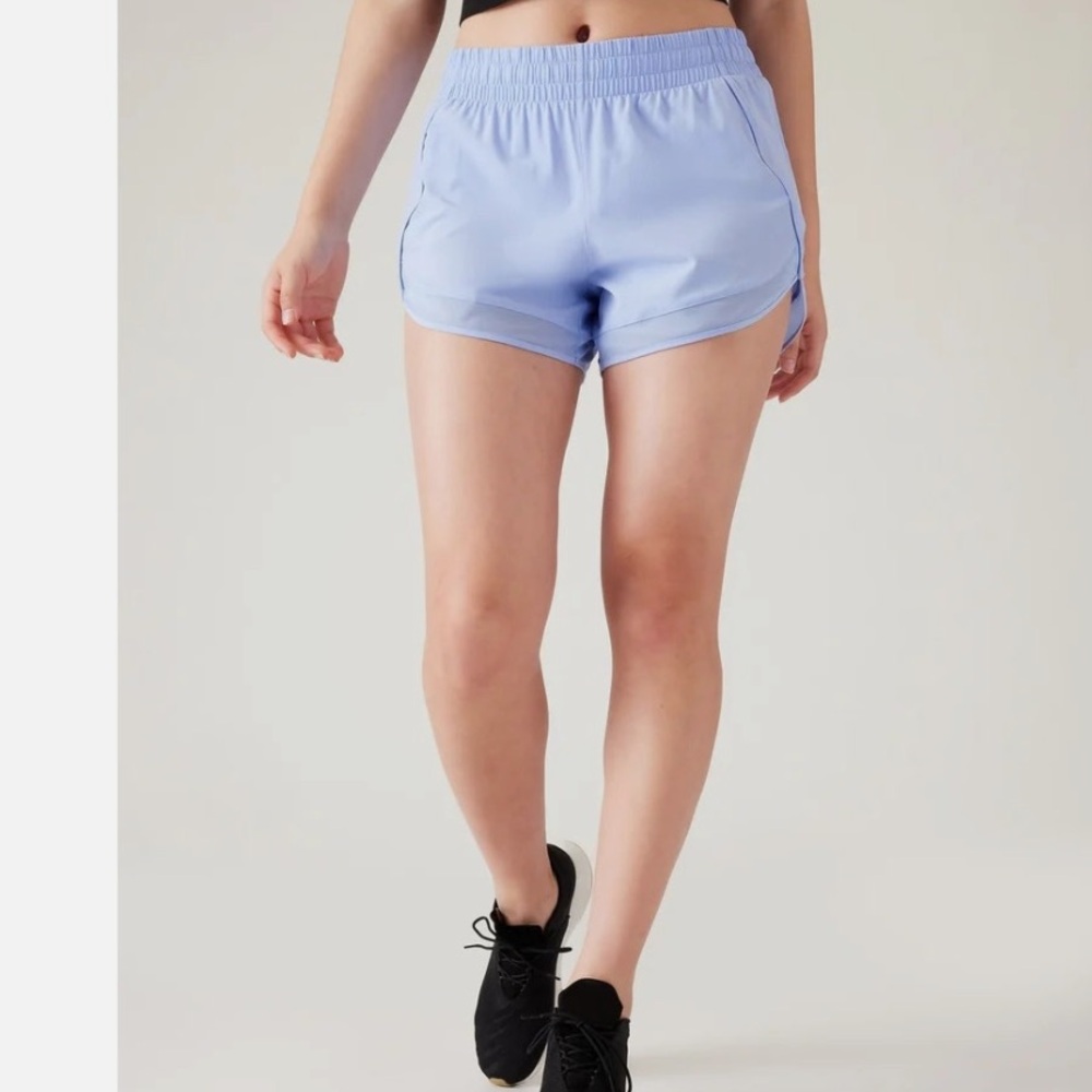 Athleta Mesh Racer Run Short 4” Blue Small - excellent preowned condition